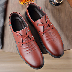 2024 Spring and Autumn New Men's Casual Shoes Korean Style Men's Laced Business Casual Shoes Men's Leather Shoes Flat Sole Single Shoes Leather Shoes