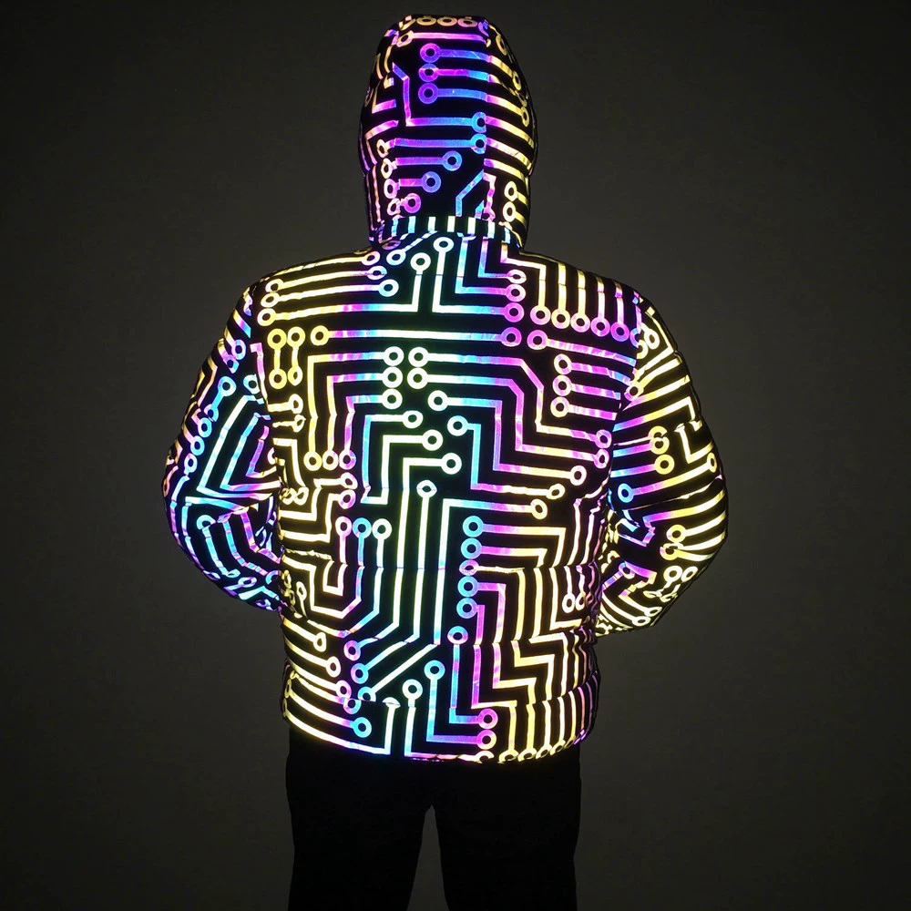 Европа и США зима новый узор схемы красочная Светоотражающая куртка с хлопковой подкладкой мужская светящаяся мода плюс размер куртка с хлопковой подкладкой Мужская поколение волос