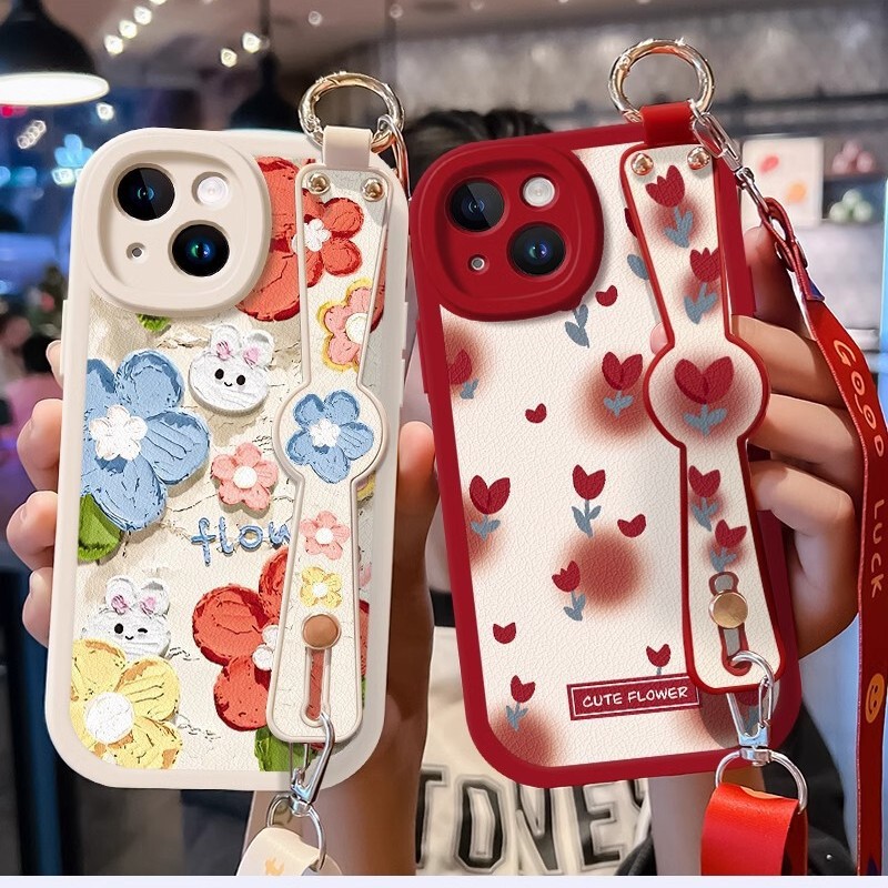 iPhone 16 Phone Case 16Pro Max with Lanyard All-inclusive Crossbody Stand Wrist Strap Silicone 15Pro Protective Case 14