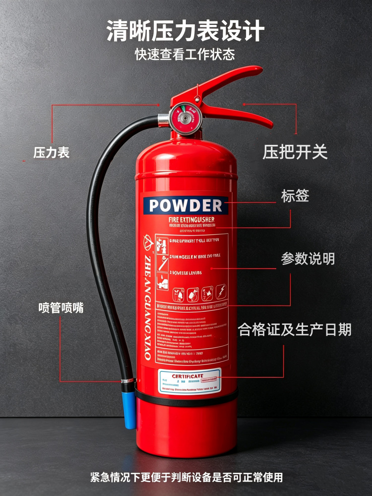 Dry powder fire extinguisher, English fire extinguisher, household portable fire extinguisher, car-mounted dry powder fire extinguisher, vehicle fire extinguisher, CE certified for export