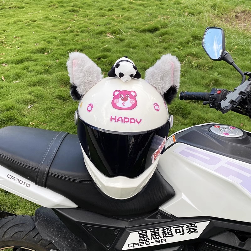 Universal Faux rabbit fur soft gray black pink cat ear helmet decoration (Auto Parts and Accessories) - gray-black-pink-cat-ears-no-tail-no-panda-no-helmet