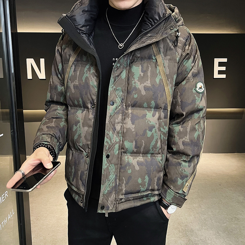 European Model 2025 Winter New White Duck down Men's Camouflage Hooded down Jacket