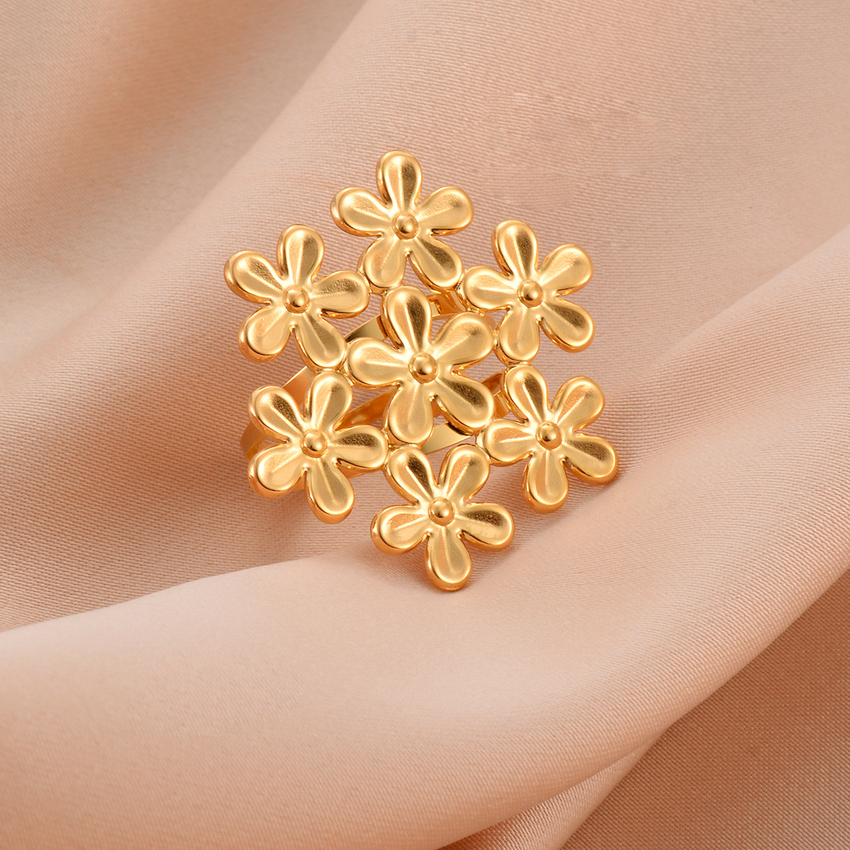 1 Piece Quantity Banquet, Party Occasion 304 Stainless Steel Material Exaggerated Flower Stainless Steel Plating Open Rings
