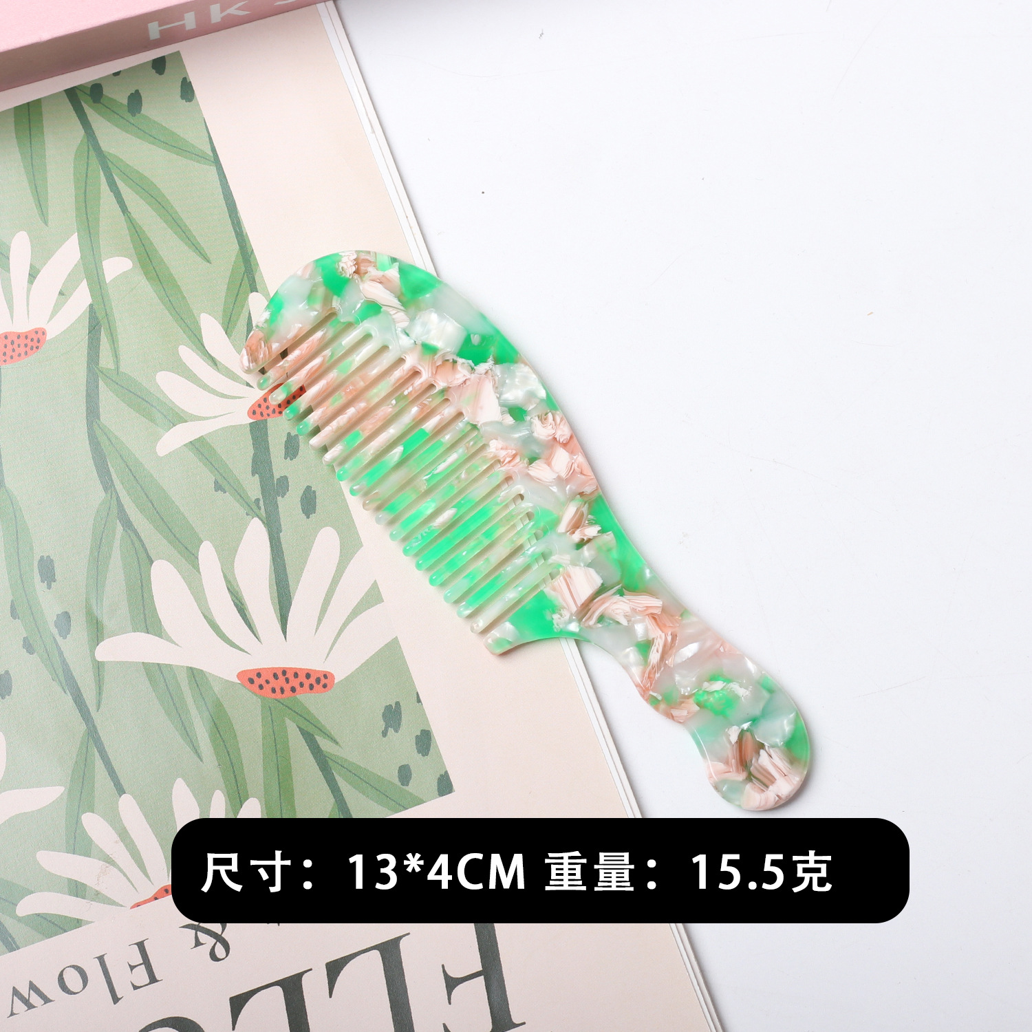 Peine de hoja de ácido acético de moda europea y americana, peine de cabello de mármol exquisito, mango pequeño, peine para el cabello antiestático transfronterizo