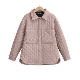 外贸2025秋季新款女装 翻领口袋饰复古休闲棉服衬衫外套 1255900