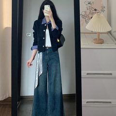 韩系假两件拼接翻领小香风外套女秋季新款宽松休闲短款夹克上衣潮