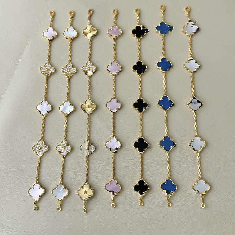 Four-Leaf Clover Five-Flower Bracelet for Women, High-End Version, Thickly Plated with 18K Rose Gold and White Gold, Fully Encrusted with Diamonds, Silver Content 15%-20%