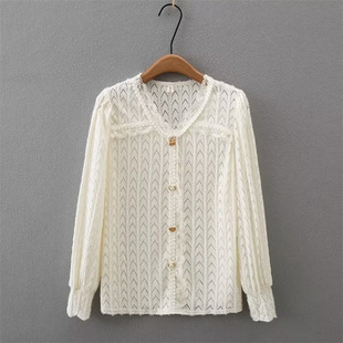 2023 Autumn New plus size fashion top chubby girl age-reducing slimming V-neck long sleeve lace shirt bottoming shirt 8783