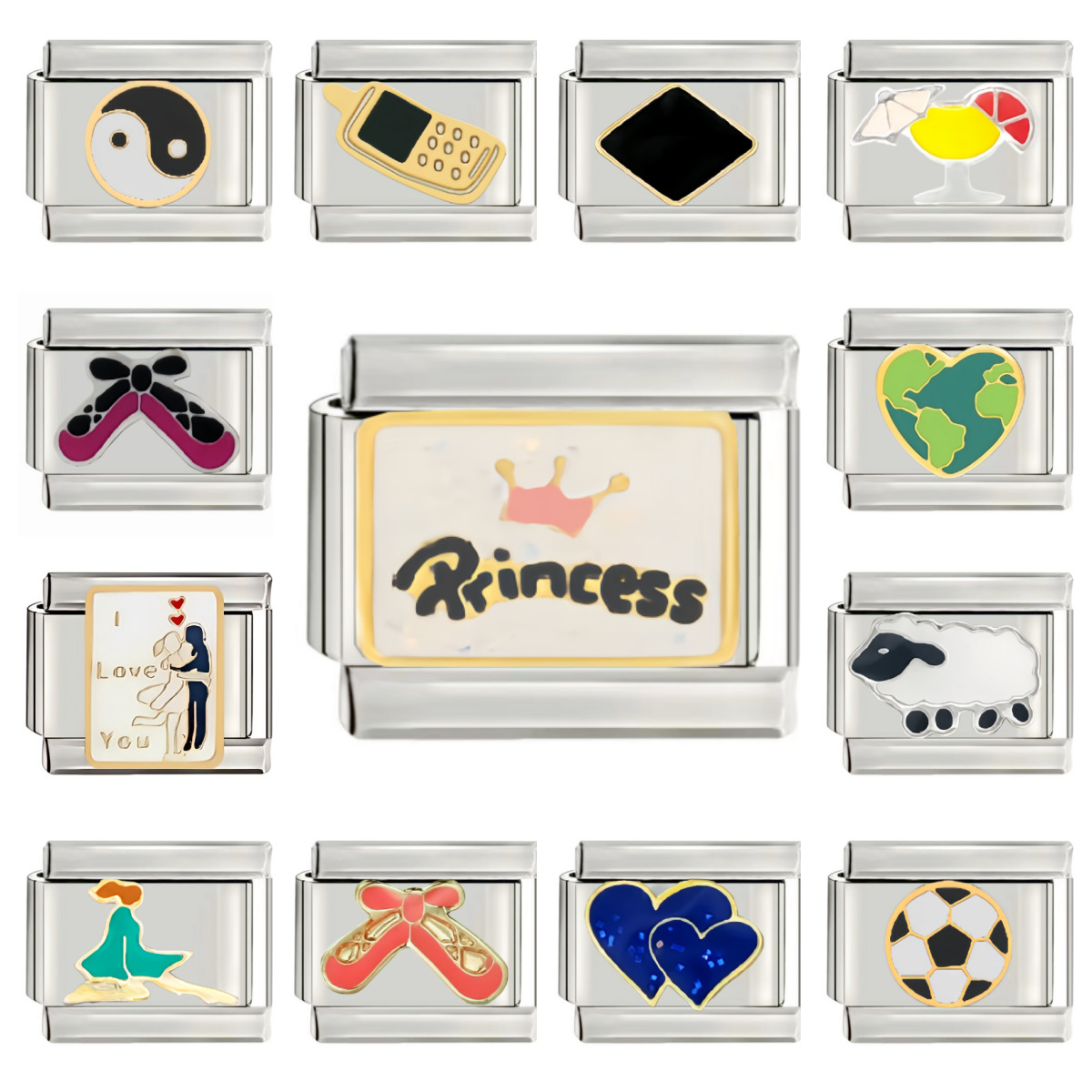 New Fashionable Cross-Border Stainless Steel Welded Oil-Drip Heart DIY Italian Module Bracelet Watch Chain L Set