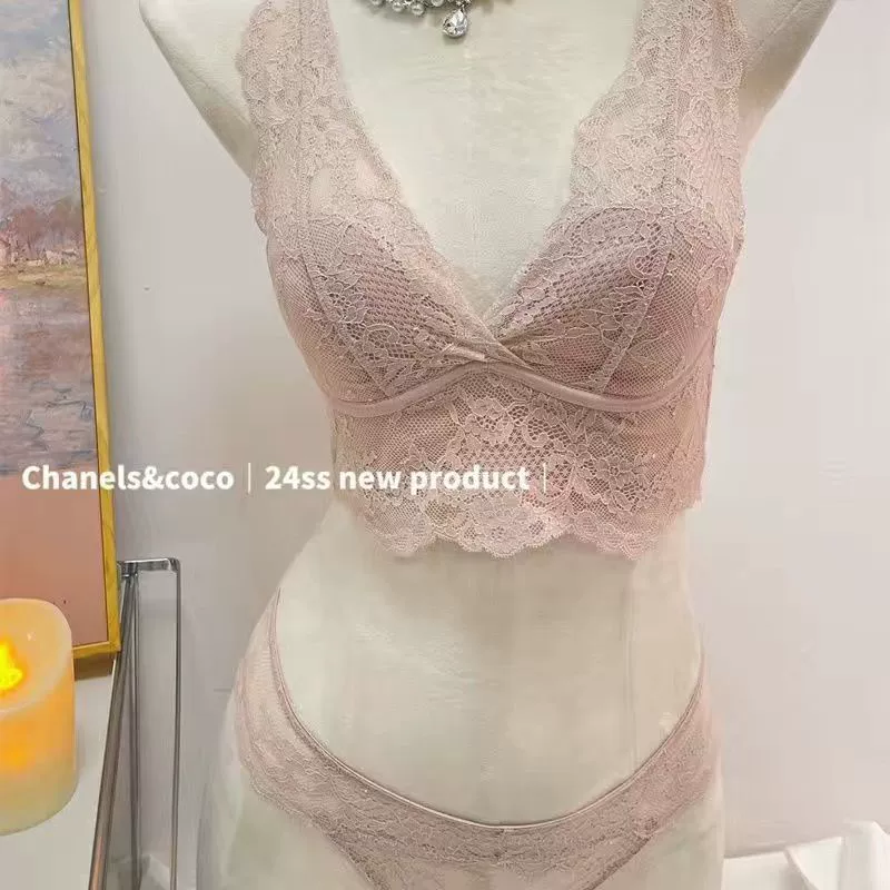 Lace underwear, push up bra, white wireless bra, top with cups, bra top, set, french style