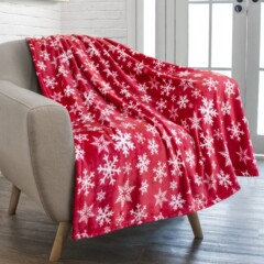 クロスボーダークリスマスフランネルブランケットレッドスノーフレーク装飾ソフトブランケットベッドカーソファホリデーギフトに最適