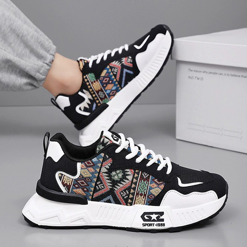 2025 новая спортивная мужская обувь прилив нерегулярная цветочная лапша на холсте с толстым дном корейская версия универсальной повседневной папы обуви