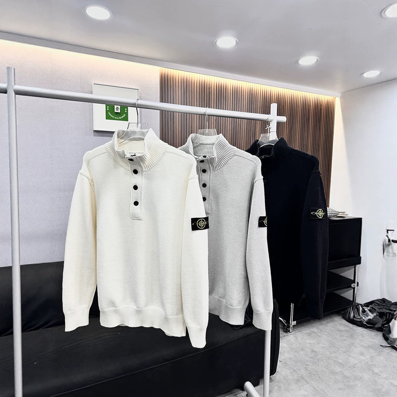 Cross-border Stone's new autumn and winter half-zip solid color island turtleneck pullover with wool felt lining and placket