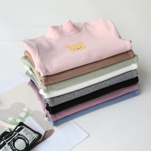 Autumn and Winter girls' mid-high collar bottoming shirt thickened autumn clothes thermal underwear printed long-sleeved top baby bottoming shirt