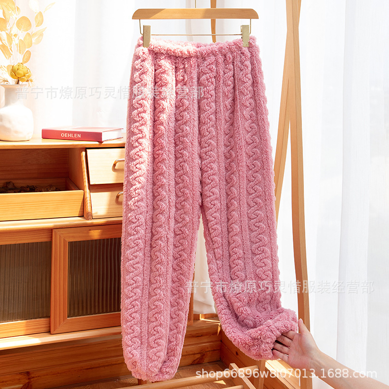 Pantalones de pijama de franela de coral de dibujos animados, pantalones de pijama de hombre, pantalones de invierno de otoño de mujer, pantalones caseros