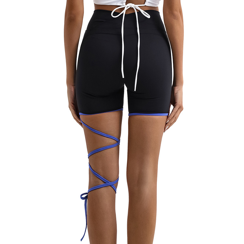 Comercio exterior transfronteriza yoga deportes pantalones cortos de fitness de color a juego con cordones desnudos de alta elástico de secado rápido de entrenamiento de tres puntos calientes