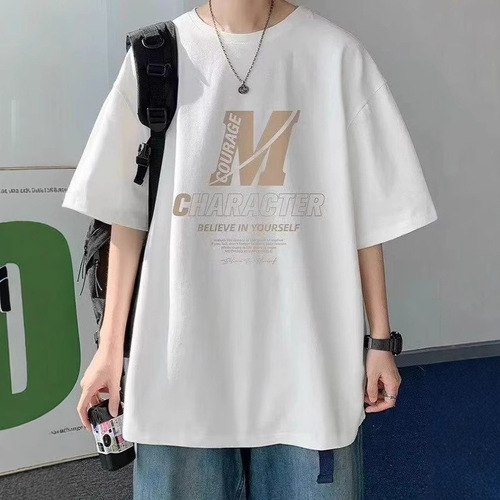 Men's 2025 Letter Print Loose Fit Summer Streetwear Oversize Retro American Style T-Shirt
