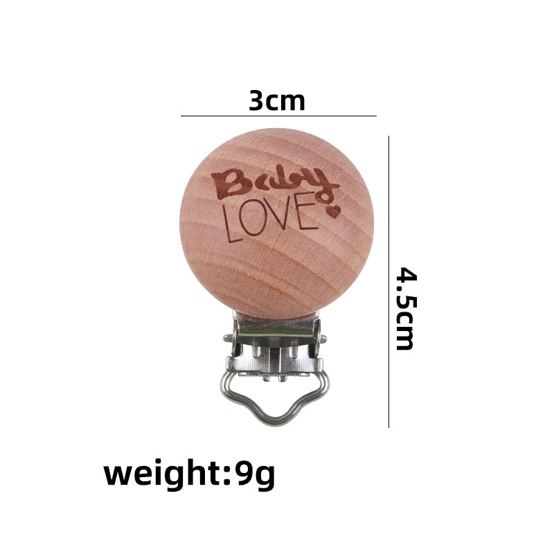 Suministros para bebés clip de chupete de haya clip de chupete de madera animal de dibujos animados amor Paz calmante clip de chupete de haya