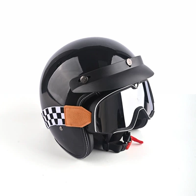 Motosiklet kaskı (dəbilqə), 3/4 Safety Helmet for Motorcycles - bright-black-large-frame-free-w-brown-mirror-hat-brim-face-towel-s