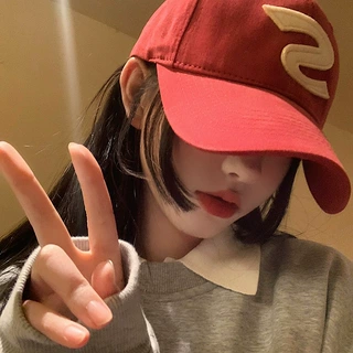 字母棒球帽女深顶宽帽檐大头围百搭鸭舌帽美式软顶显脸小红色帽子
