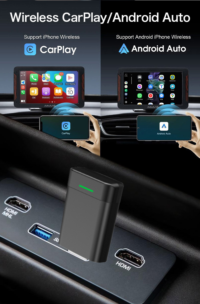 Wireless carplay box cross-border hot selling Android auto car interconnection box 2 in 1 wireless carplay