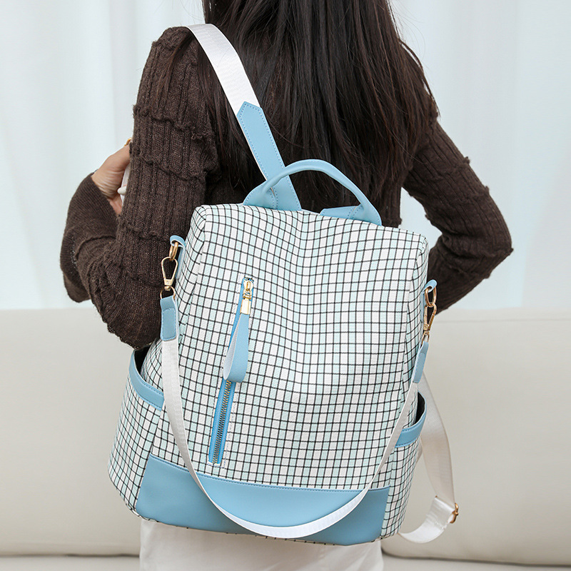 Transfronterizo al por mayor 2024 nuevas señoras casuales mochila antirrobo moda patrón de cuadros multifuncional mochila de viaje de tres usos marea