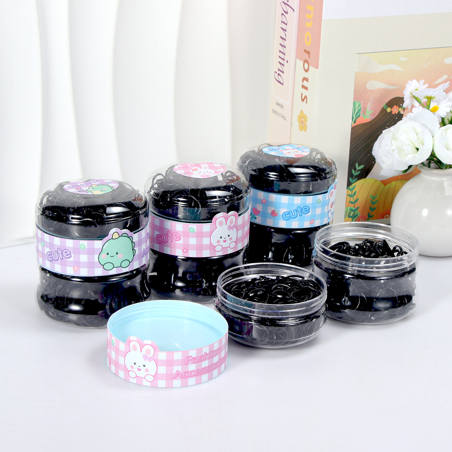 Banda de goma negra para niños, alto valor elástico, duradero, lazo para el cabello, no daña el cabello, anillo para el cabello de goma, accesorios para la cuerda para la cabeza, puesto