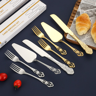 Embossed Royal Stainless Steel Cake Spatula and Fork Set Home Baking Tools Dessert Fork Pizza Spatula Cake Knife