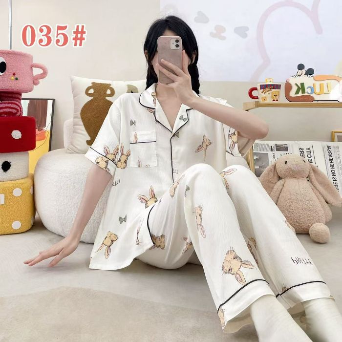 Estilo explosivo transfronterizo spot verano pantalones de manga corta cardigan solapa pijamas de dibujos animados lindo nube femenina algodón cómodo servicio a domicilio