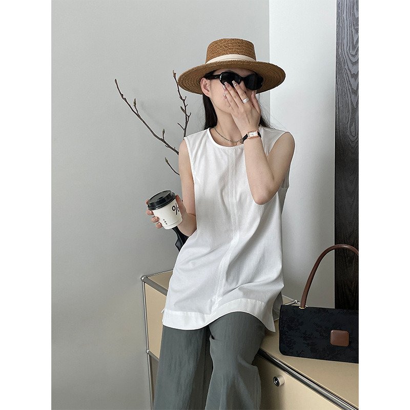 [Benefit Item, No Returns or Exchanges] Casual and Elegant Sleeveless Vest for Women with Tie, Slimming Look Side Slit Shirt 2517