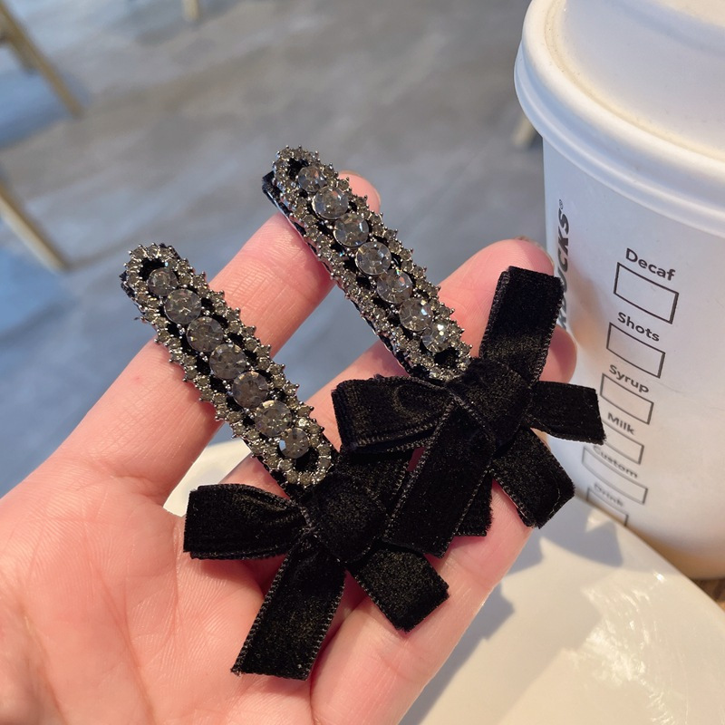 Högkvalitativ sammetsrosettklämma Super Flash strass-luggklämma liten hårnål mode all-matchande sidoklämma håraccessoarer_voghion.com