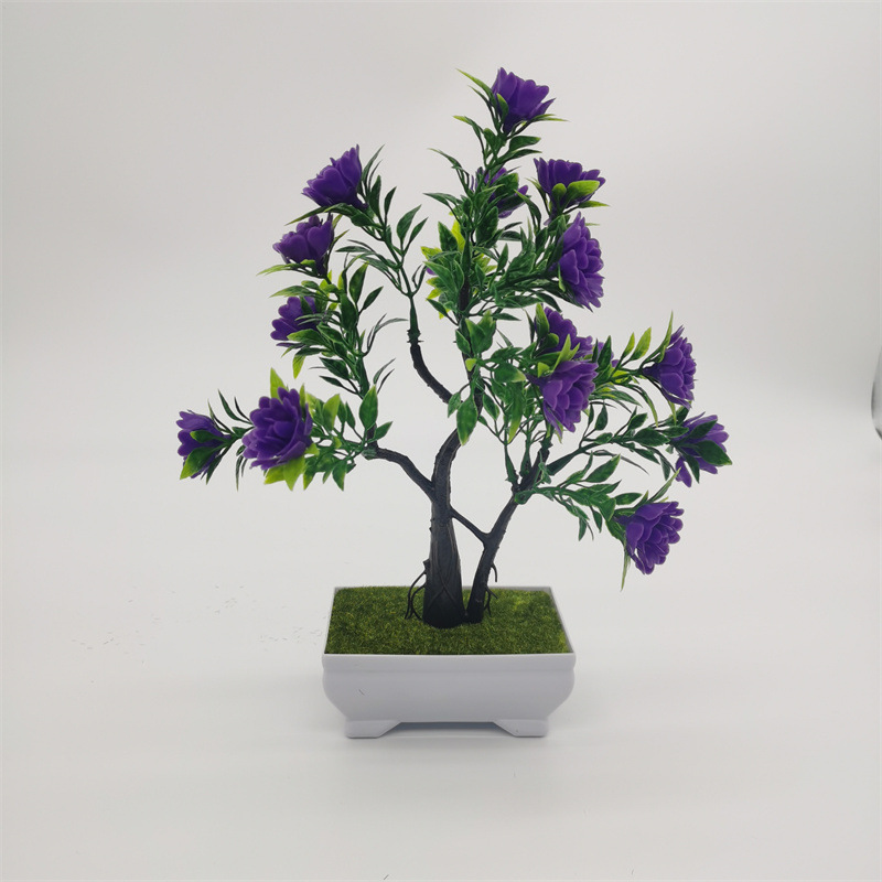 Simulatiounsplanz Bonsai Simulatiounsblumm Rous Kënschtlech Blumm Plastik Topf Indoor Home Desktop Dekoratioun Verméigensbam Ornamenter_voghion.com