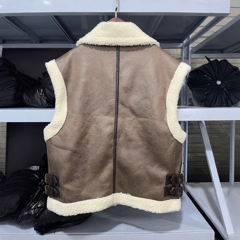 ZR女装欧米風2025春の新商品ブームファッション毛皮一体パイルをつかんで袖なし馬甲をつなぎ合わせる|undefined