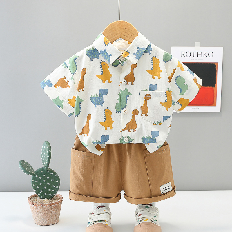 Boys' Summer Shirt suit 2025 New Fashionable Baby Thin Short-sleeved Fried Street Clothes for Children