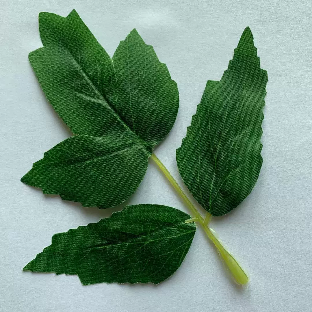 批发仿真植物牡丹花叶小三片丝印牡丹叶仿真牡丹花叶片丝印布叶子