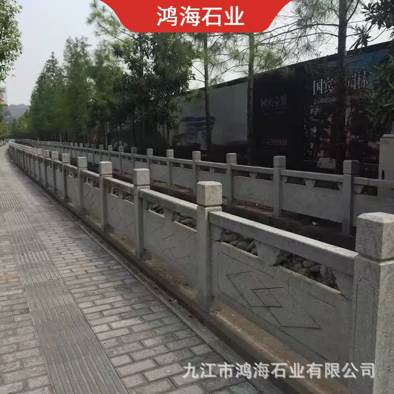 供应花岗岩芝麻白大理石石材栏杆河道芝麻灰石材护栏桥梁石雕栏杆