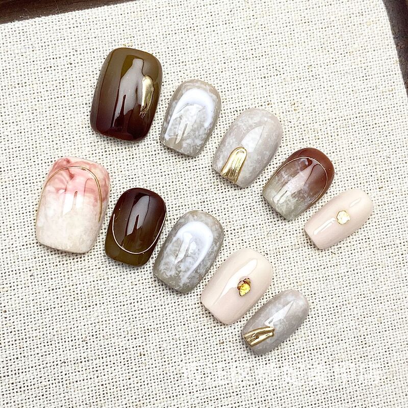 Cross-Border 3D Hand-Painted Oil Painting Style Magic Mirror Powder Nail Pieces, Gradient Light Luxury Short Ballet Pure Handmade Wearable Nails