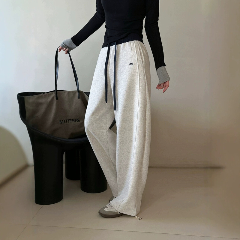 Zhu Feiyan American-style gray wide-leg sweatpants for women, 2026 autumn new high-waisted slimming straight banana curved sports pants