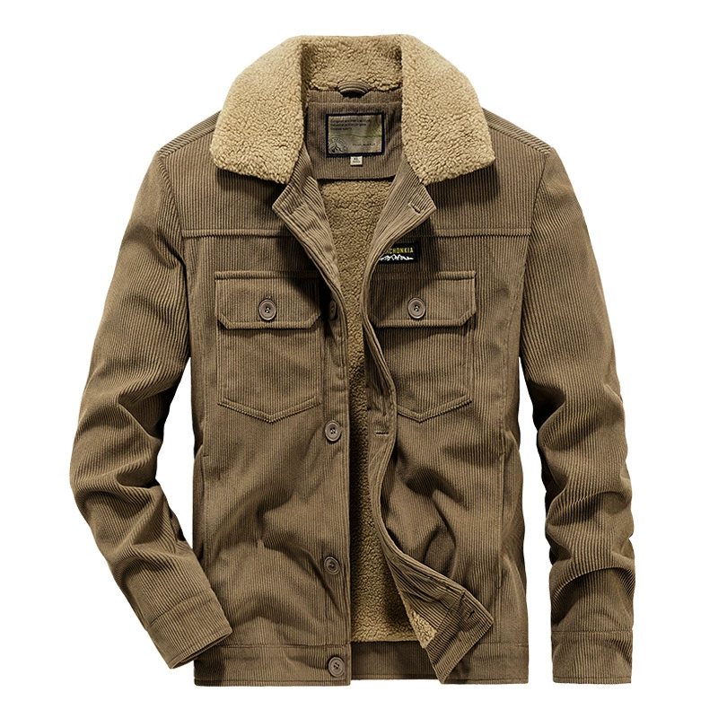 Corduroy men's retro keep warm jacket, oversize, for middle age