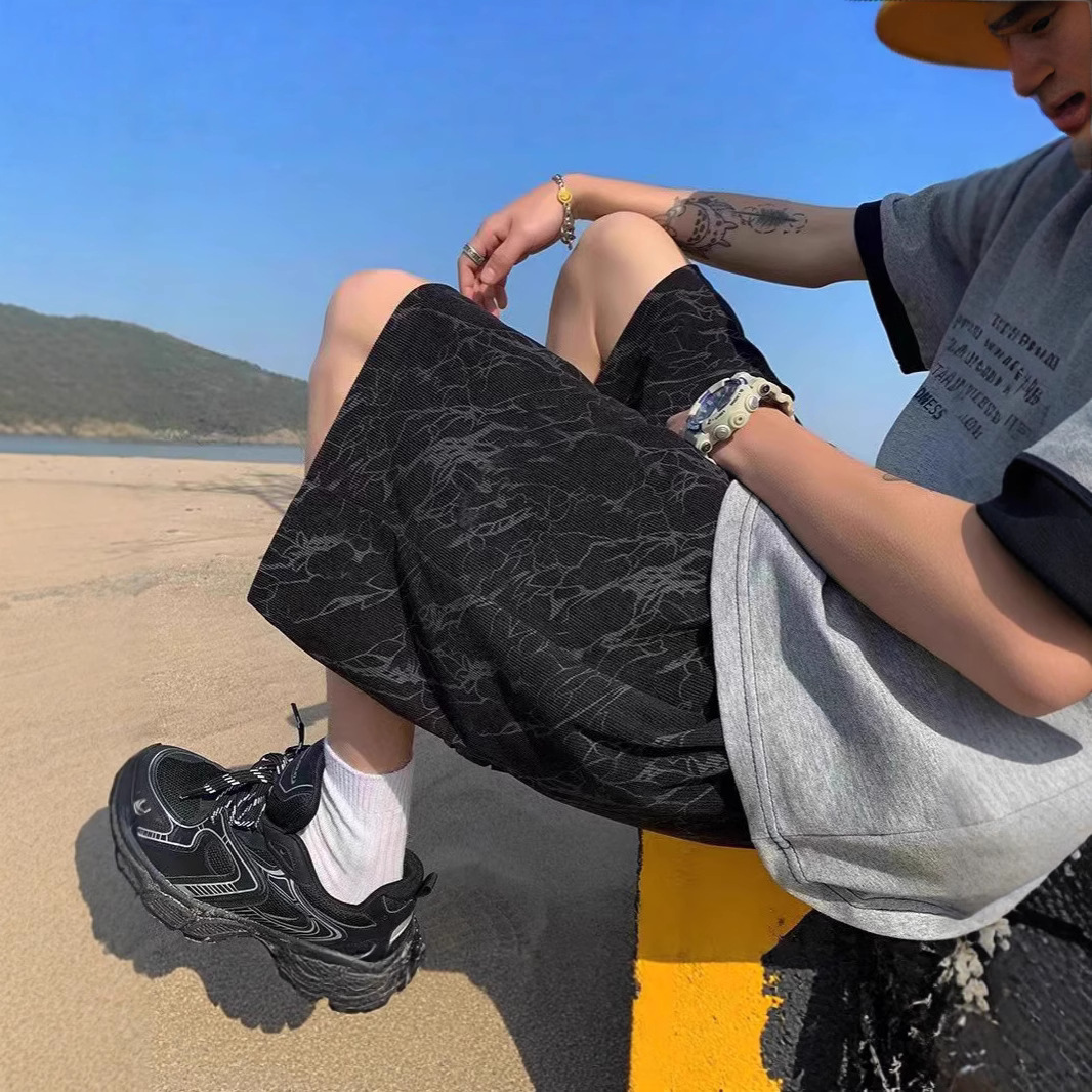 Men's American Style High Street Summer Loose Casual Sports Capri Pants Trendy Plus Size Mid Length Shorts_viptrois.com