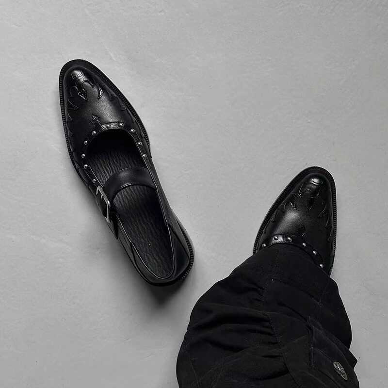 Niche Design Round-Toe Shallow Mary Jane Shoes, Summer 2026 New Punk Style Dark Leather Shoes for Women