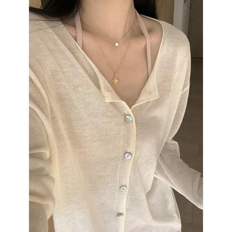 Korean-Style Thin Long-Sleeve Knit Cardigan for Women, Summer Wear with a Camisole, Sun Protection Air-Conditioning Cover-Up, Knit Top, Ice Silk Korean-Style Thin Long-Sleeve Knit Cardigan for Women, Summer Wear with a Camisole, Sun Protection Air-Conditioning Cover-Up, Knit Top, Ice Silk