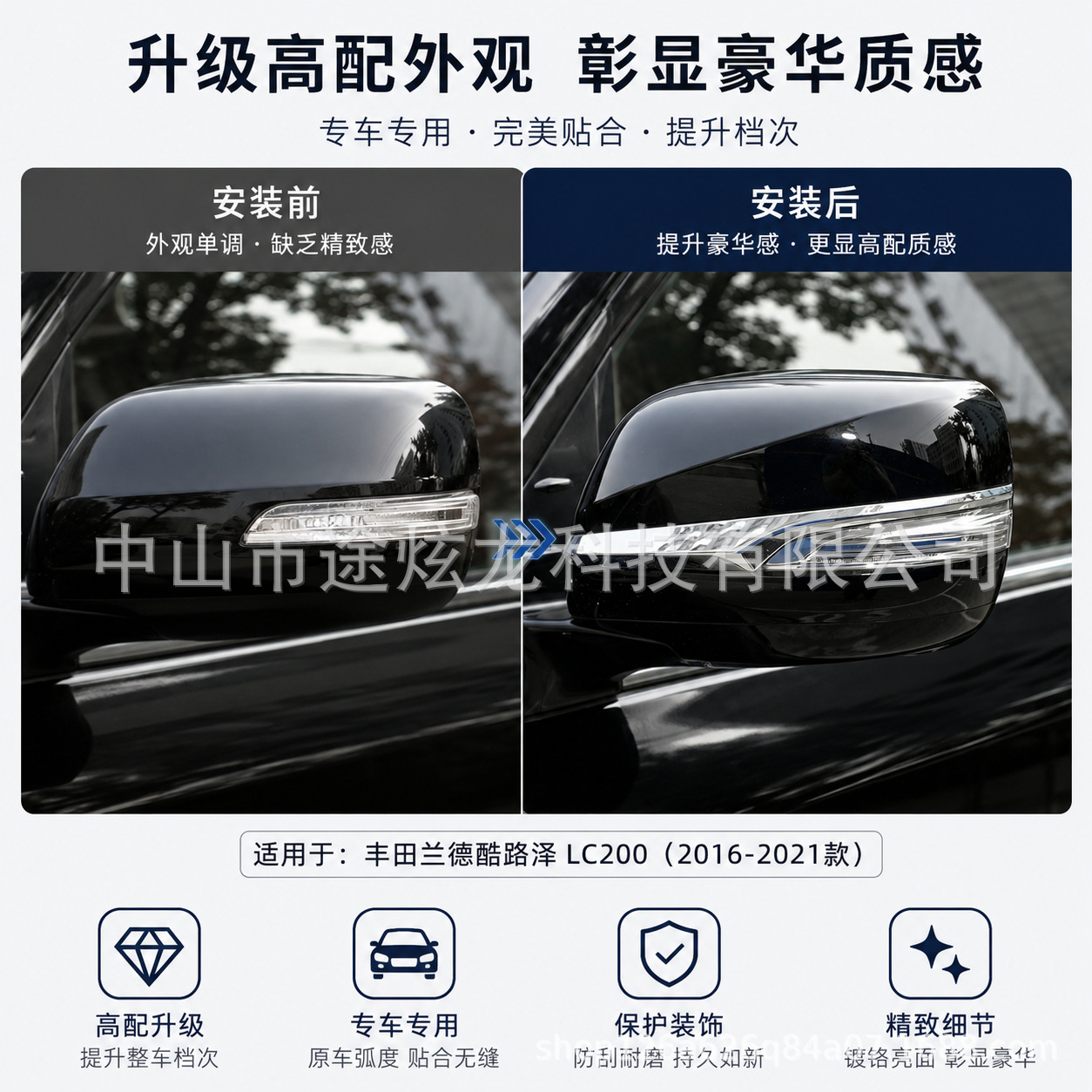 Suitable for 2016-2021 Land Cruiser LC200 rearview mirror trim, chrome-plated decorative strip for side mirrors, modification accessory