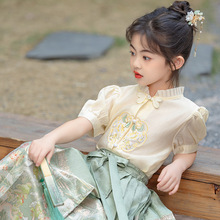 高级马面裙女童2024新款夏季古风中国风汉服套装儿童夏款唐装短袖