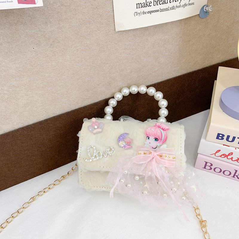 Nuevo bolso para niños, bolso de perla de princesa de dibujos animados, lazo lindo, bandolera para niñas, monedero