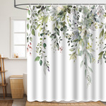 亚马逊爆款鼠尾草绿色植物涤纶3d数码印花浴帘防水防霉浴室隔帘