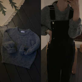 现 2025冬季新款韩国东大门baby酱简约插肩袖软糯针织毛衣