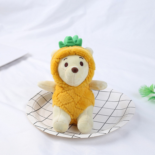 Internet celebrity pineapple bear plush pendant couple keychain plush toy bear bag pendant wholesale one piece drop shipping