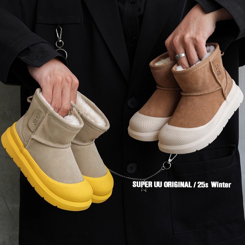 Genuine Leather Kidsren's Snow Boots 2025 Winter New Warm Boys' Shoes Fleece-Lined and Thickeneded Girls' Furry Large Cotton Shoes