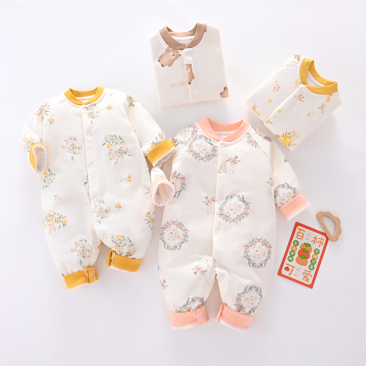 Baby autumn and winter cotton jumpsuit 40g boneless thin cotton newborn warm clothes baby pajamas a generation of hair